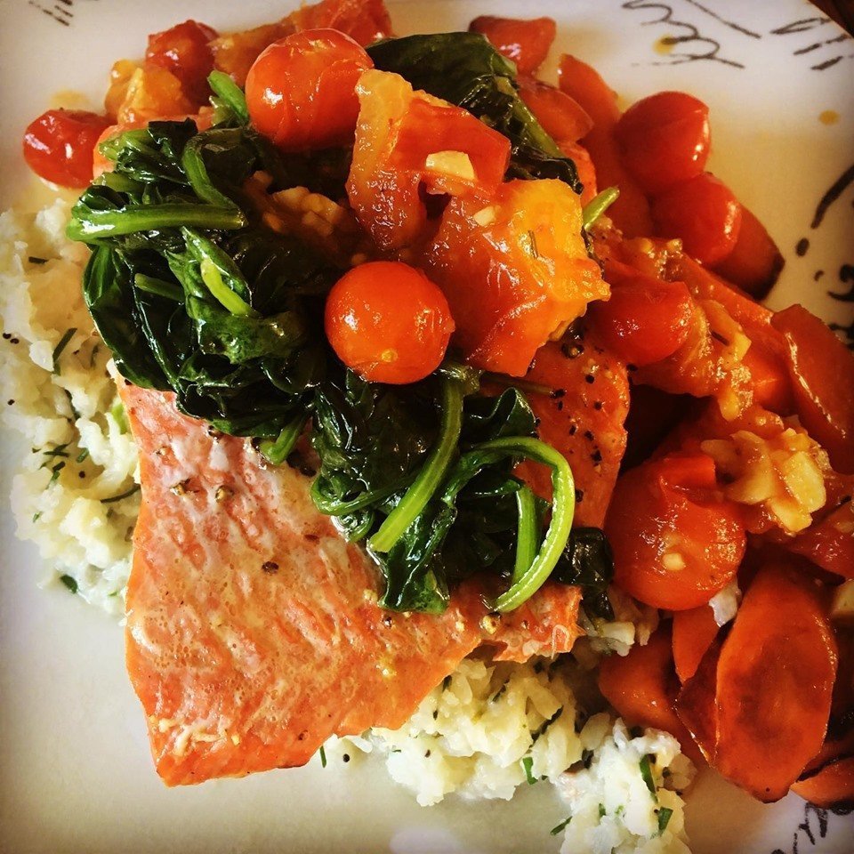 Balsamic Salmon on Mashed Cauliflower.